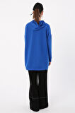 Saks-Kapüşonlu Sweat Tunik