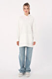 Beyaz-Kapüşonlu Sweat Tunik