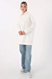 Beyaz-Kapüşonlu Sweat Tunik