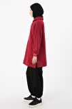 Bordo-Çıtçıt Yakalı Ribana Detaylı Şardonlu Sweat Tunik