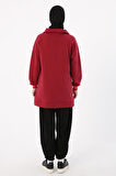Bordo-Çıtçıt Yakalı Ribana Detaylı Şardonlu Sweat Tunik