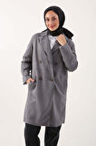 Gri-Süet Kruvaze Blazer Ceket