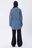 Mavi-Belden Büzgülü Cepli Ceket