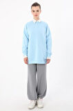 Açık Mavi-3 İplik Oversize Basic Sweatshirt