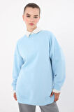Açık Mavi-3 İplik Oversize Basic Sweatshirt