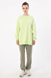 Açık Yeşil-3 İplik Oversize Basic Sweatshirt