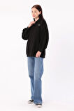 Siyah-Polo Yaka Oversize Sweatshirt