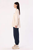Ekru-Oversize Nakışlı Sweatshirt