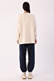 Ekru-Oversize Nakışlı Sweatshirt