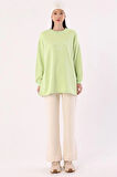 Açık Yeşil-Oversize Nakışlı Sweatshirt