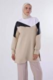 Deri Garnili Metal Halkalı Scuba Sweat Tunik 50198Ekru