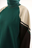 Zümrüt-Şardonlu Deri Garnili Şeritli Sweatshirt