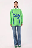 Neon Yeşil-Oversize Şardonlu Şerit Detaylı Sweatshirt
