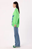 Neon Yeşil-Oversize Şardonlu Şerit Detaylı Sweatshirt