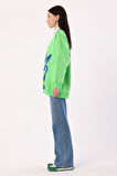 Neon Yeşil-Oversize Şardonlu Şerit Detaylı Sweatshirt
