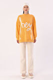 Turuncu-Oversize Şardonlu Şerit Detaylı Sweatshirt