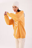 Turuncu-Oversize Şardonlu Şerit Detaylı Sweatshirt