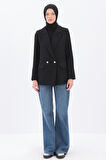 Siyah-Simli Tüvit Kumaş Blazer Ceket