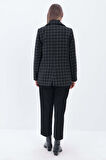 Siyah-Ekru-Simli Tüvit Kumaş Blazer Ceket
