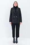 Siyah-Ekru-Simli Tüvit Kumaş Blazer Ceket