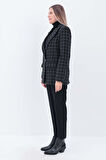 Siyah-Ekru-Simli Tüvit Kumaş Blazer Ceket