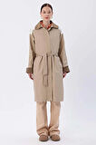 Bej-Kumaş Mixli Oversize Trençkot