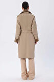 Bej-Kumaş Mixli Oversize Trençkot