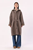 Vizon-Kumaş Mixli Oversize Trençkot