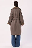 Vizon-Kumaş Mixli Oversize Trençkot