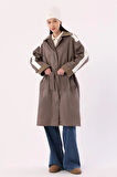 Vizon-Kumaş Mixli Oversize Trençkot