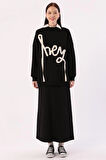 Siyah-Oversize Şardonlu Şerit Detaylı Sweatshirt