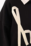 Siyah-Oversize Şardonlu Şerit Detaylı Sweatshirt