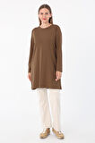 Kahve-Basic Pamuklu Süprem Sweat Tunik