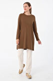Kahve-Basic Pamuklu Süprem Sweat Tunik