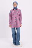 Pembe-Mavi-Denim Garnili Tüvit Gömlek Tunik