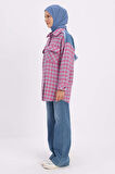 Pembe-Mavi-Denim Garnili Tüvit Gömlek Tunik