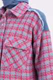 Pembe-Mavi-Denim Garnili Tüvit Gömlek Tunik