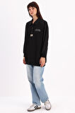 Siyah-Pamuklu Garnili Polo Yaka Sweatshirt