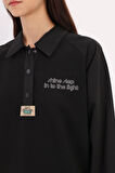 Siyah-Pamuklu Garnili Polo Yaka Sweatshirt