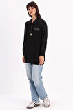 Siyah-Pamuklu Garnili Polo Yaka Sweatshirt