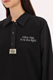 Siyah-Pamuklu Garnili Polo Yaka Sweatshirt