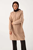 Bej-Fermuarlı Sweat Hırka