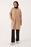 Bej-Fermuarlı Sweat Hırka