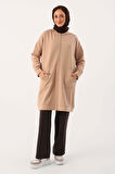 Bej-Fermuarlı Sweat Hırka