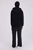 Siyah-Triko Garnili Kapüşonlu Sweatshirt