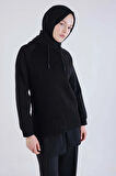 Siyah-Triko Garnili Kapüşonlu Sweatshirt