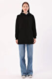Siyah-Kanguru Cepli Oversize Sweatshirt