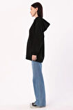 Siyah-Kanguru Cepli Oversize Sweat Hırka