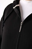 Siyah-Kanguru Cepli Oversize Sweat Hırka