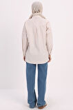 Bej-Beyaz-Oversize Basic Gömlek